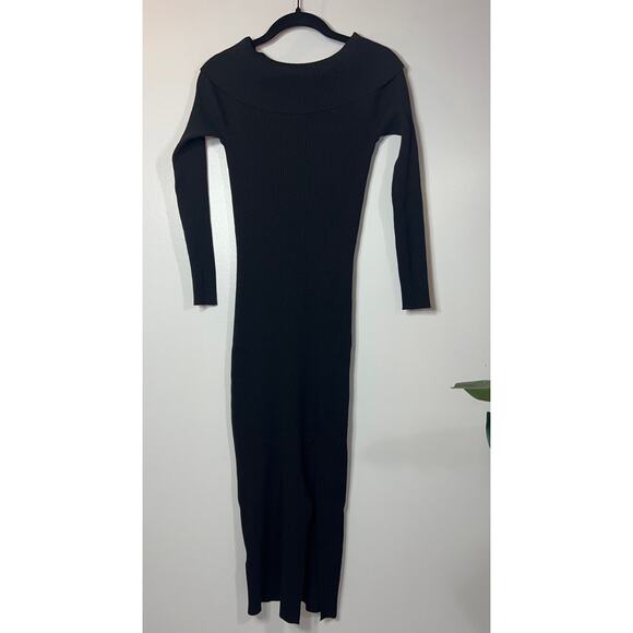 New MNG MANGO Black Off Shoulder Long Sleeve Ribbed Sweater Dress S - Picture 2 of 16